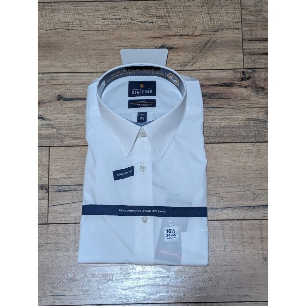 Stafford Travel Performance Super Shirt White Regular Fit 16.5 34-35 NWT